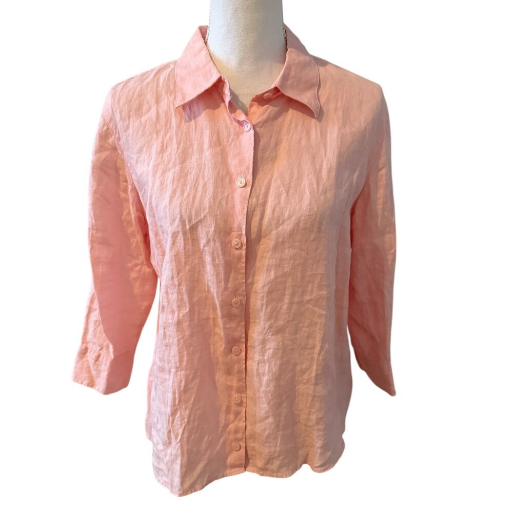 LL Bean Linen Button Down Shirt Pink M